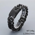 Pulsera cubana negra de acero inoxidable para hombre de 17mm de ancho y 230mm de longitud - Negro