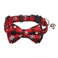 Red and black plaid Christmas cat collar with snowflake bowknot and silver bell - Christmas Red Black Snowflake