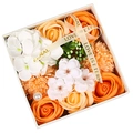 Square soap flower gift box with orange roses, white hydrangeas and elegant pearls - 15cm*15cm*8cm / Cherry Blossom Orange