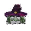 Pince à cheveux sorcière d'Halloween avec chapeau violet et cheveux verts sur fond blanc - Sorcière