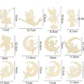 Size chart showing height and width for 12 styles of wooden Easter bunny wind chime crafts - 12Pcs Butterfly Princess Kit