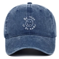 Casquette vintage en coton délavé bleu marine avec broderie Be Nice Or Go Away - Réglable / Bleu marine
