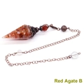 Antique silver hex cone pendulum featuring red agate stone with a vintage metal chain - Antique Bronze Red Agate