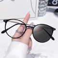 Black round frame photochromic glasses with thin metal temples for anti-blue light - Photochromic Grey / Shiny Black Silver Frame