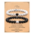 Soulmate beaded couple bracelets with white turquoise and black matte agate on gift card - Soulmate Style (With Card)