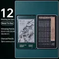 Professional 12-piece sketching pencil set in a premium protective green metal tin box - Model SM-082 / 12pcs Set