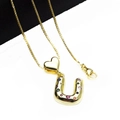 Gold plated initial U necklace with colorful zircon heart detail on box chain - Pendant with Necklace / Letter U