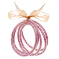 Dettaglio di braccialetti rosa glitterati legati con un nastro di organza marrone - Paillettes rosa viola con set di fiocchi (30166)