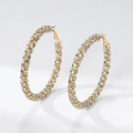 Exaggerated large gold hoop earrings with dense crystal rhinestones in polished finish - Gold Full Diamond DTE-GG60GL