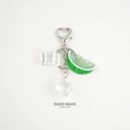 Detail of realistic lime slice and ice cube charms with heart metal keychain - No.6-Lime Slice with Heart Hook and Chain