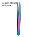 Rainbow gradient stainless steel tweezers with ergonomic anti-slip wave grip - Rainbow Titanium - Single