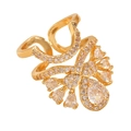 Elegant gold butterfly ring with cubic zirconia crystals in an adjustable open design - Gold Butterfly Style (F109) / Gold