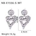 Detail view of silver heart earrings with white zircons, measuring 4.4cm by 2.4cm - Silver Heart With White Zirconia (NB-E1556-S-WT)