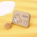 Kaki portemonnee met corgi-print, pootafdrukken en een bruine pluche pompon hanger - Abrikoos