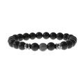 Men's 8mm matte black stone beaded bracelet with silver crackle pattern center bead - Dark Gray