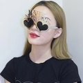 Golden Happy New Year party sunglasses with black heart-shaped lenses for photo props - Silver Electroplated Heart New Year Glasses