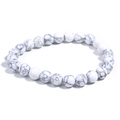 Natural white howlite stone beaded bracelet with grey marble texture and elastic cord - Optimized White Turquoise / 6mm