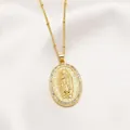 Gold plated oval Virgin Mary necklace with white zircon border and delicate bead chain - Style B / Gold
