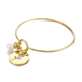 Minimalistischer Gold-Armreif mit Perle, Goldperle und Anhänger mit Rosen-Gravur - Juni Rose-Gold (KB158035-Z)