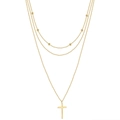 Collana boho a tre strati in oro con ciondolo a croce e piccole perle di precisione - Croce a 3 strati / Oro