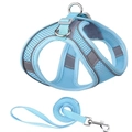 Light blue breathable mesh dog harness set with reflective straps and matching nylon leash - XXS / Light Blue Mesh