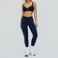 Ensemble de yoga bleu marine avec brassière découpée et legging à rayures blanches - S / Soutien-gorge de sport + Leggings / Bleu Abysse