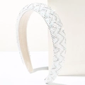Handmade white beaded sponge headband with elegant wave pattern and glossy texture - Pure White