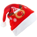 Gorro de Navidad rojo de fieltro con reno bordado y copos de nieve blancos con un pompón - Ciervo