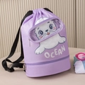 Purple cartoon seal swim bag for kids with dry-wet separation and bottom compartment - Small Dolphin