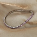 Elegant silver tennis bracelet with sparkling pink zircon crystals on silk - Steel / Pink Zircon