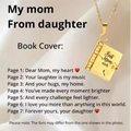 Golden book-shaped titanium necklace with Best Mom Ever engraving and message pages - 46 Gold Letter for Mom Necklace