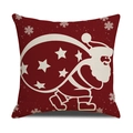 Dark red linen Christmas pillowcase featuring a white Santa Claus silhouette and snowflakes - Red Santa Claus/22YM13-8