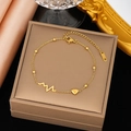 Goldenes Herz-Herzschlag-Armband aus Titanstahl auf Vintage-Box mit Perlenkette - Herzschlag-Herz-Stil (B5053)