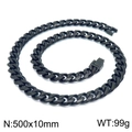 Black stainless steel 10mm Cuban chain necklace 500mm length for men in matte finish - Black Necklace 50cm (KN225381-Z)