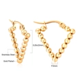 Detailed view of V-shaped gold plated stainless steel bead earrings with dimensions - Ea525601g