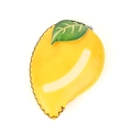 Handgefertigte Leder-Geldbörse in Mangoform mit grünem Blatt und gelbem Leder-Finish - Mango