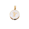 Retro stainless steel pendant with letter Y and white mother of pearl inlay - Letter Y / 22mm (1 Piece/Pack) / Gold