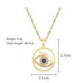 Detailed view of evil eye necklace with size measurements in grams and centimeters - Golden Evil Eye (D116)