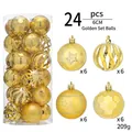 24-piece 6cm gold Christmas ornament set with glitter, matte, and spiral textured balls - Gold