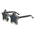 Detail view of star-shaped sunglasses with shimmering rhinestones and black lenses - C3-Black Lens/White Rhinestone
