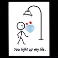 Luminous blue heart gemstone on You Light Up My Life greeting card with minimalist design - Opal (Synthetic)