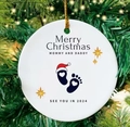 Close-up of white ceramic Christmas tree ornament for new parents with gold cord - B (7*7) 2024 Mommy & Daddy - White Acrylic