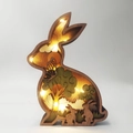 Wooden Easter rabbit lamp with LED warm lights featuring multi-layer forest carving - Rabbit with Light