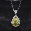 Silver necklace featuring a pear-cut yellow gemstone pendant with a halo of white zircon - Golden Diamond Xl-81 [comes With Box And Chain]