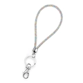 Cordino da polso con strass arcobaleno e chiusura a moschettone girevole in metallo - Corto Bianco Iridescente / Bianco cangiante
