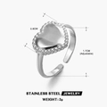 Gedetailleerde afmetingen van de verstelbare hartring van roestvrij staal materiaal - Kralenrand Hart Reliëf Stijl (ZN034S)