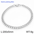 Pulsera de eslabones cubanos de 5mm en acero inoxidable plateado, largo 200mm - 5mm de Ancho x 200mm de Largo (KB207772-Z)