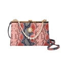 Pink and grey snakeskin evening bag with pearl handle and metal clasp closure - Pink