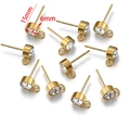 Orecchini a perno dorati in acciaio inox con zirconi, perno 15mm e base da 6mm DIY - Oro-6mm-Anello Verticale
