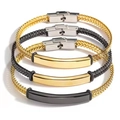 Pulsera de moda de acero inoxidable trenzado en oro y negro con placa de metal curva - Cadena de Trigo Tejida / Dorado